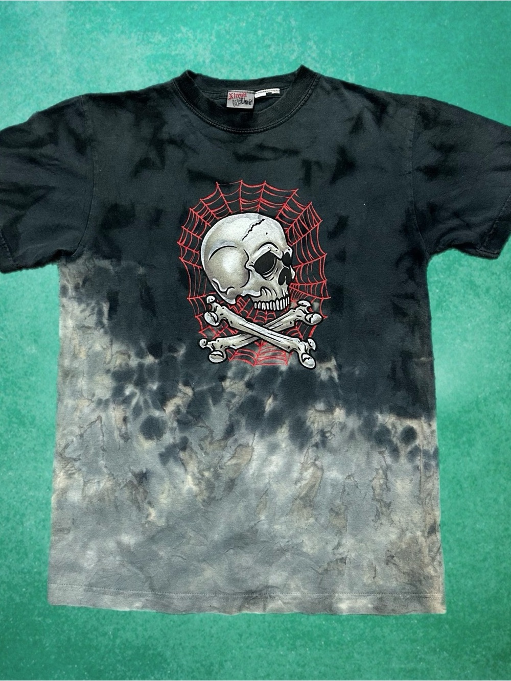 Y2K Xtreme Limit Skull Crossbones Spider Web Tie Dye Shirt